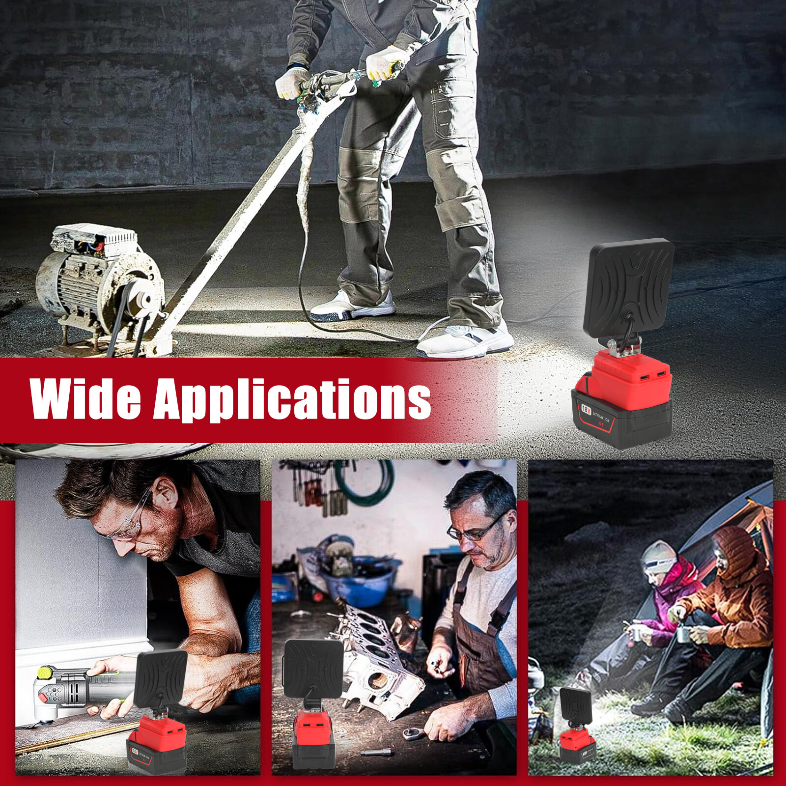 2 Pack 60W LED Work Light for Milwaukee 18V M-18 Battery with USB Output