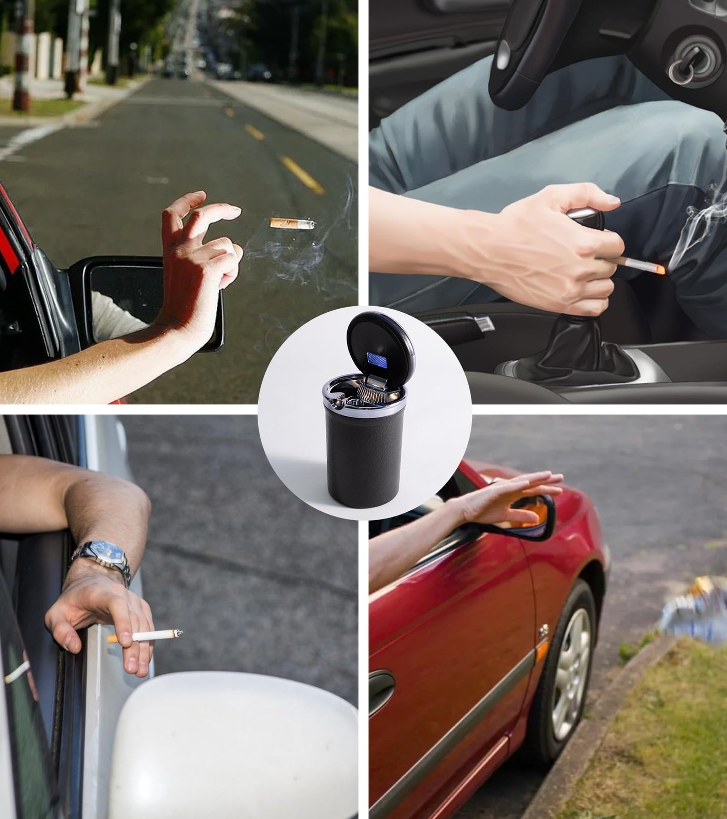 Car Ashtray with Lid Auto Ashtray LED Easy Clean Up Detachable Ashtray