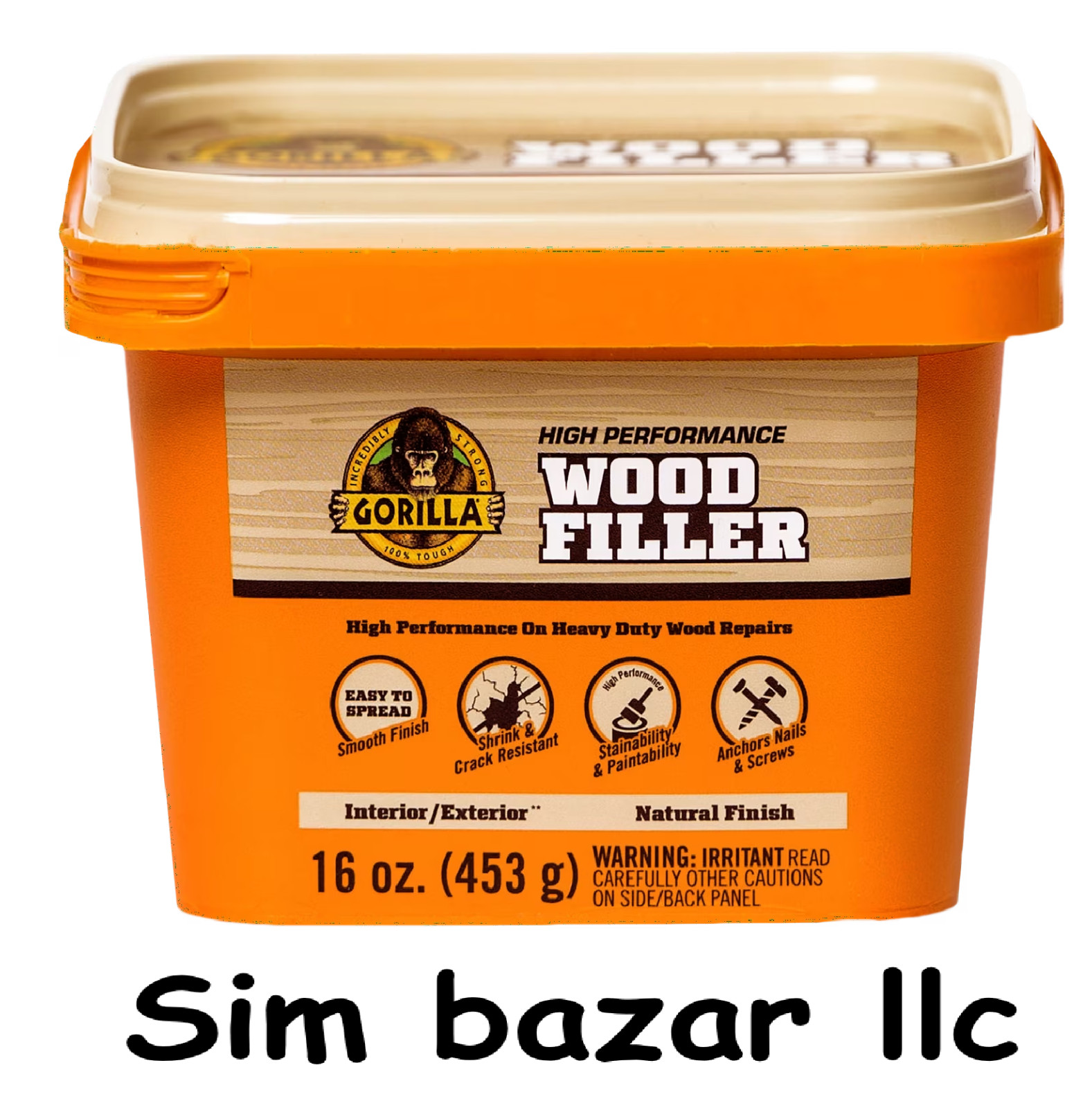 Gorilla All Purpose Wood Filler, Natural Finish, 16oz Water Resistant Exterior