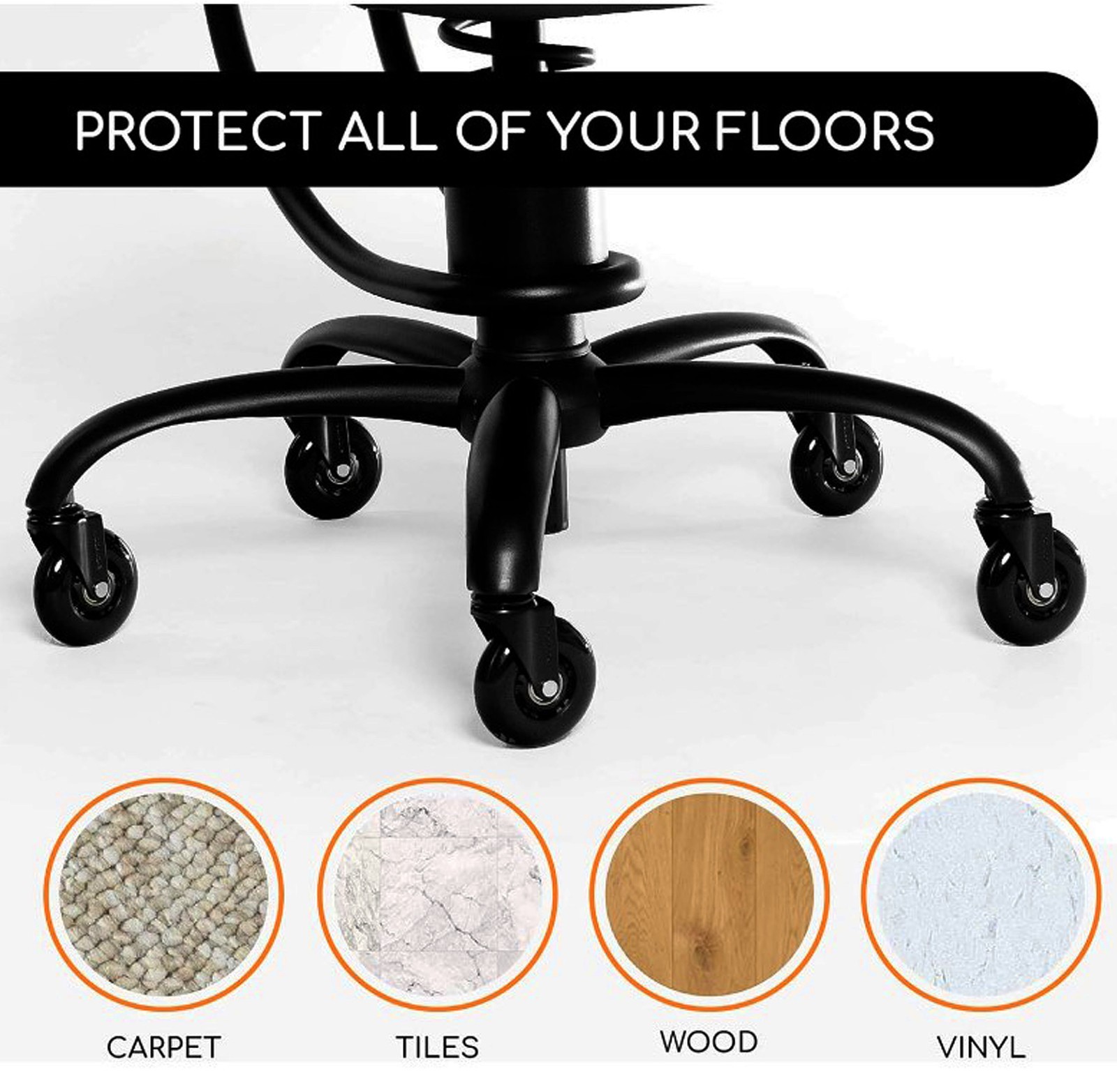 5 Rollerblade Gaming Office Chair Wheel Replacements 3" Heavy Duty Swivel Caster