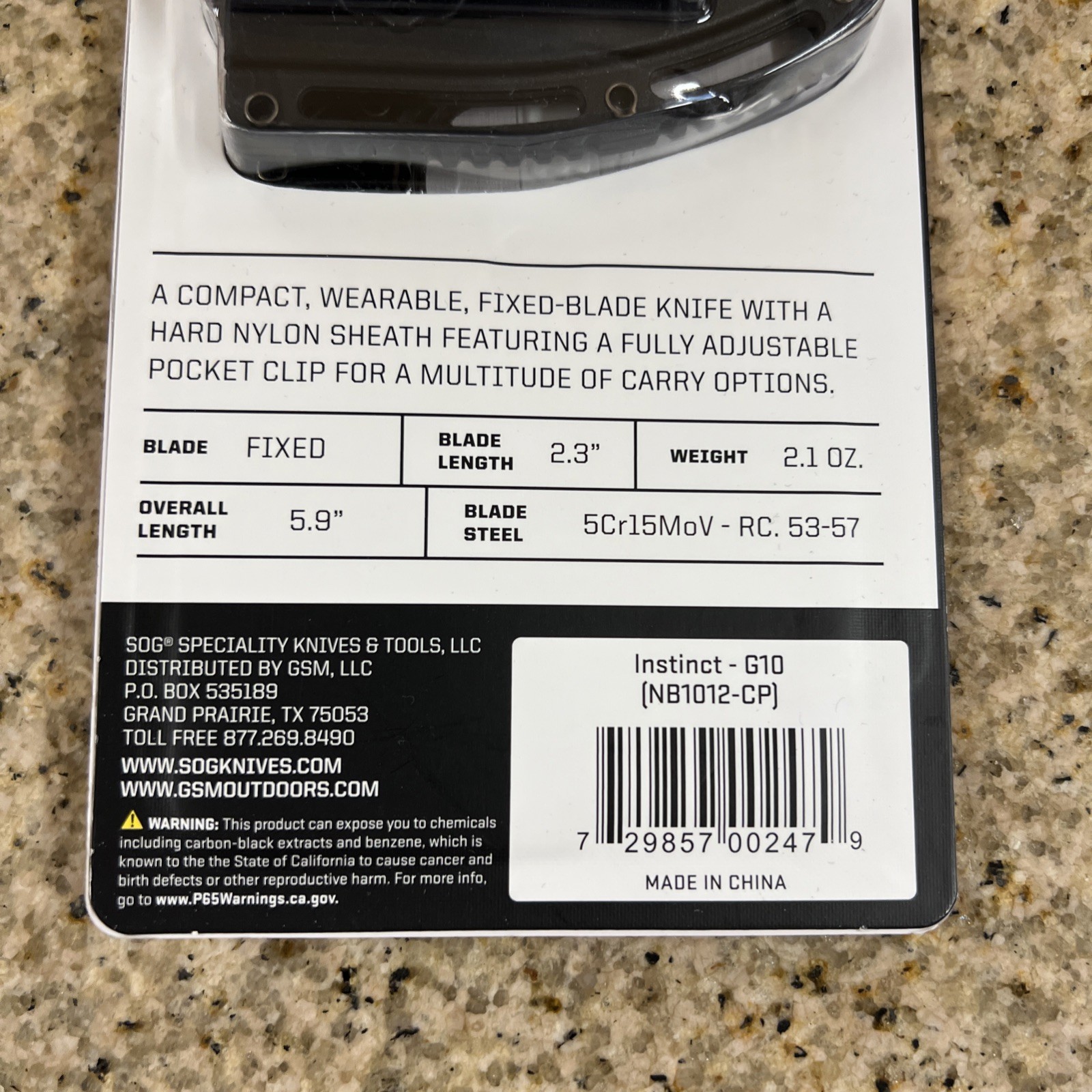 SOG Instinct G10 Fixed Blade Knife With Pocket Clip - New Sealed Free Shipping