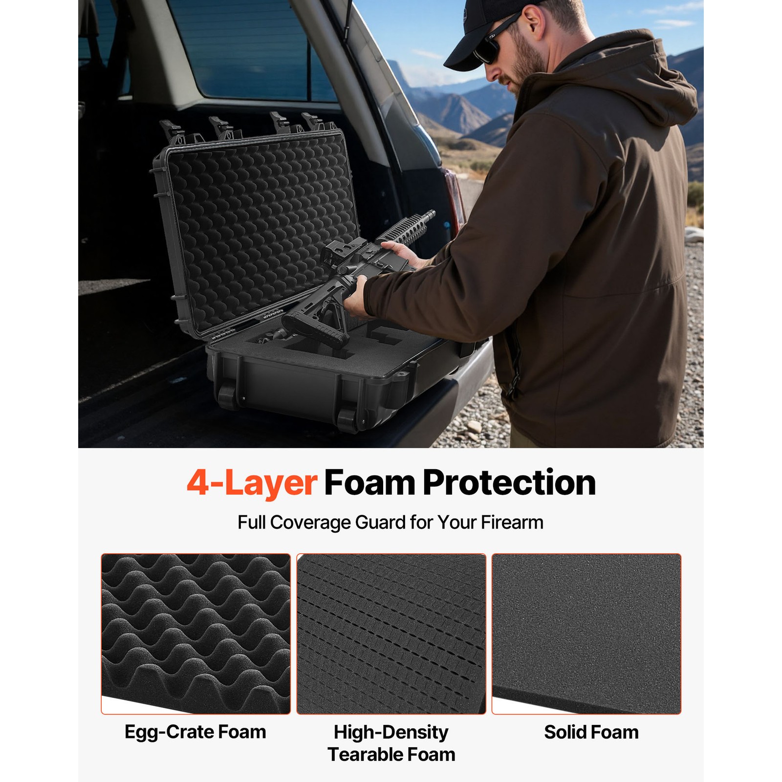 Uimoso Hard Rifle Case IP67 Waterproof Gun Storage with Customizable Foam Black