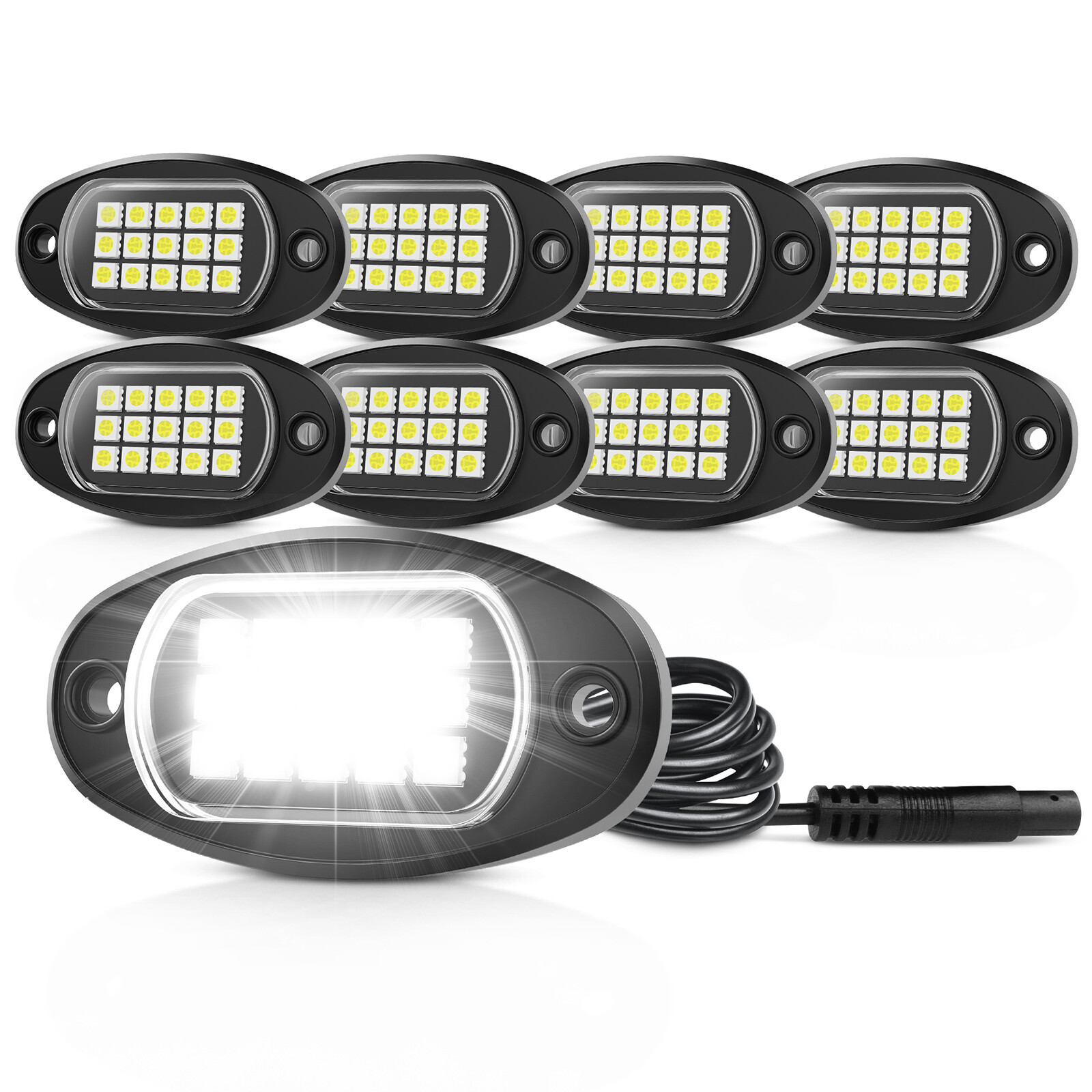 Pure White LED Rock Lights 8 Pods - Waterproof LED Underglow Underbody Light