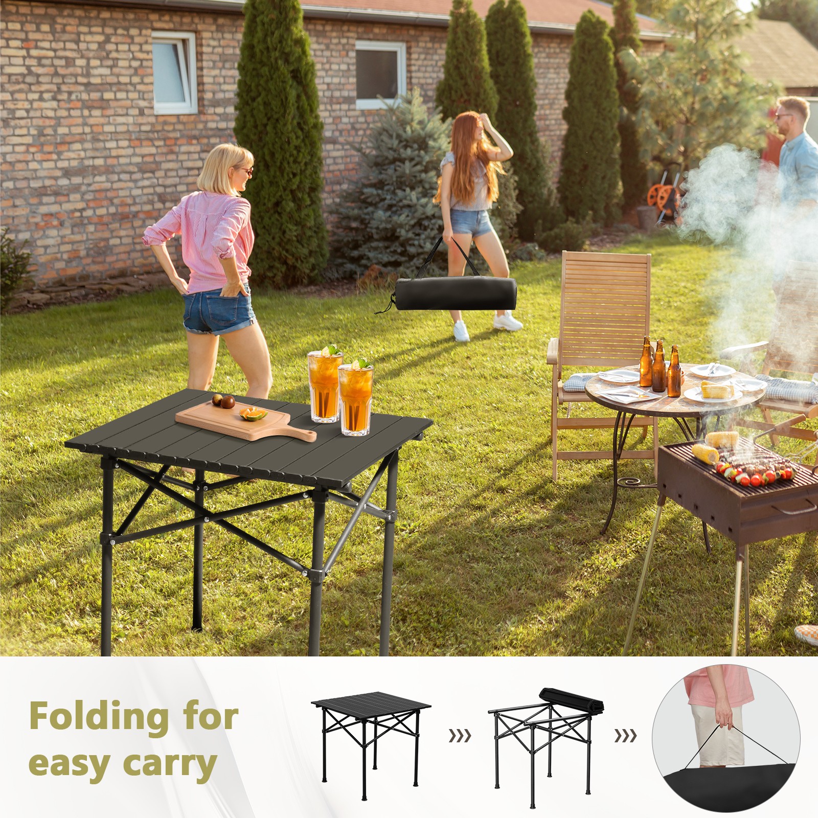 Portable Folding Camping Picnic Table Carbon Steel with Carry Bag for Outdoor