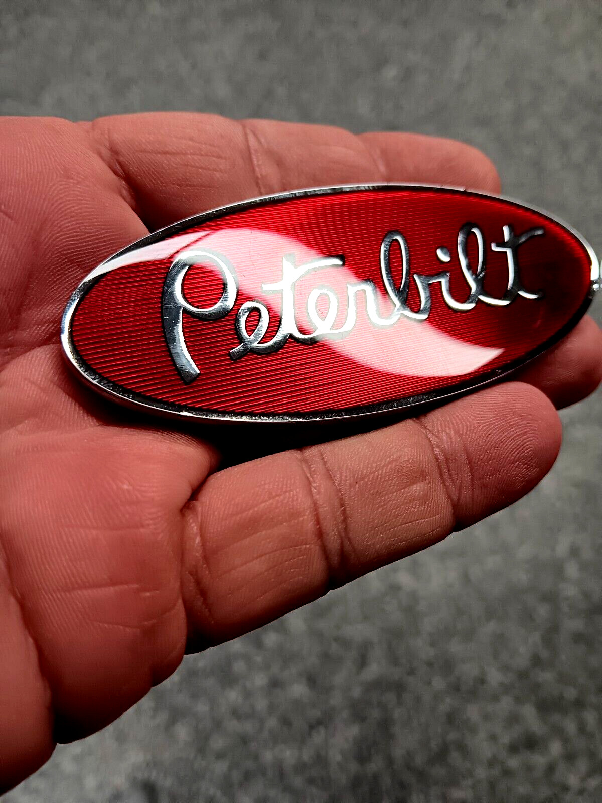 Peterbilt truck emblem chrome epoxy top metal 3.5 inches wide
