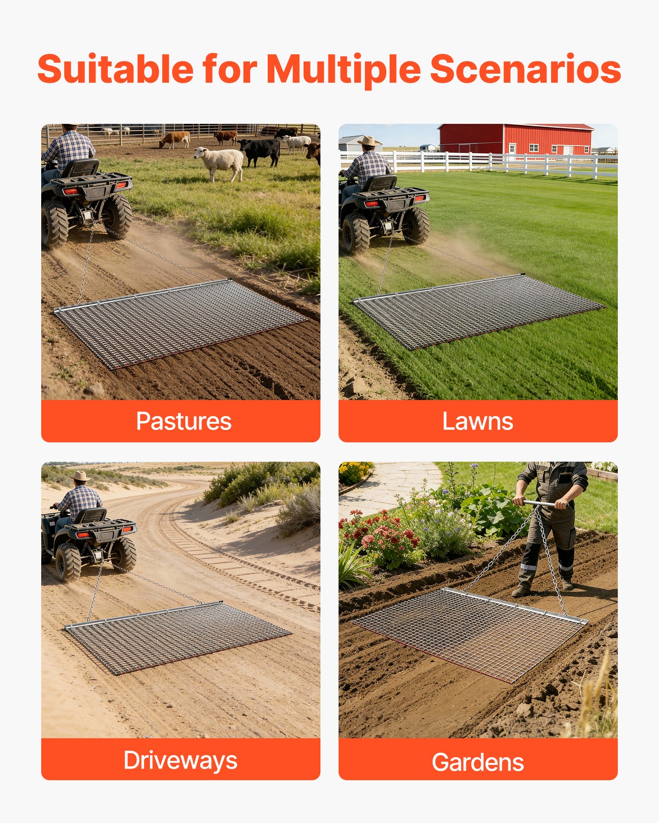 VEVOR Drag Harrow Rake 5 x 3 ft Chain Harrow Drag Mat Fits ATV UTV Tractors