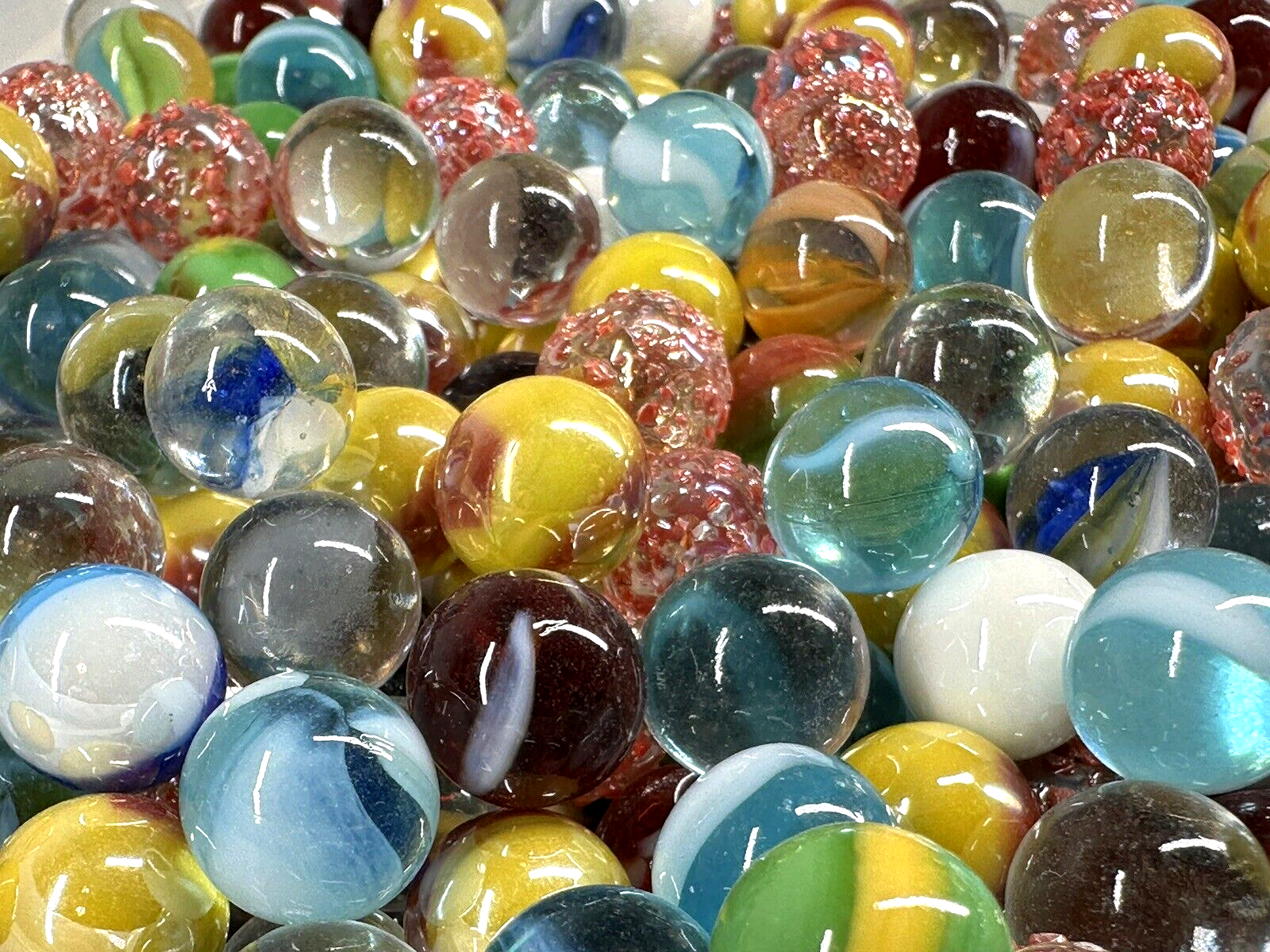 Glass Pee Wee 12mm Marbles (set of 50) Red,Pink Cat eyes from Bulk Assorted Lot