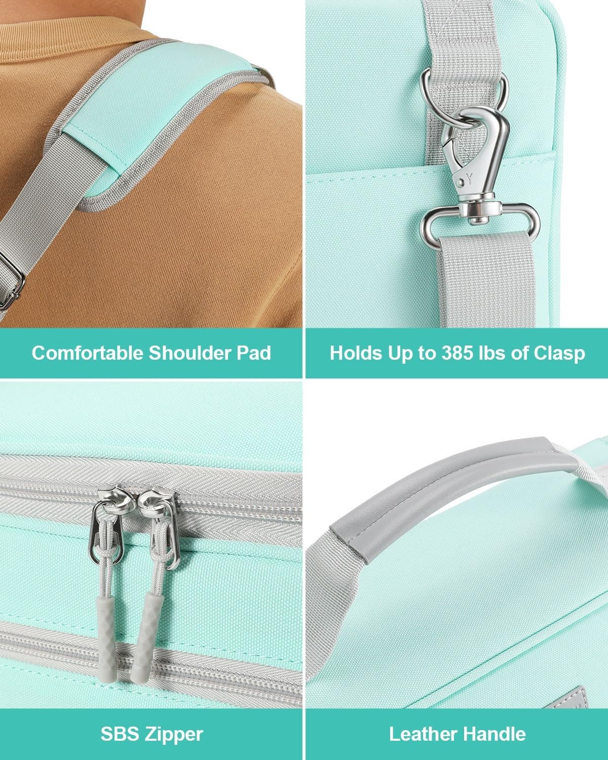 3-Inch D-Ring Zipper Binder With Shoulder Strap, 700 Sheets Capacity Mint Green