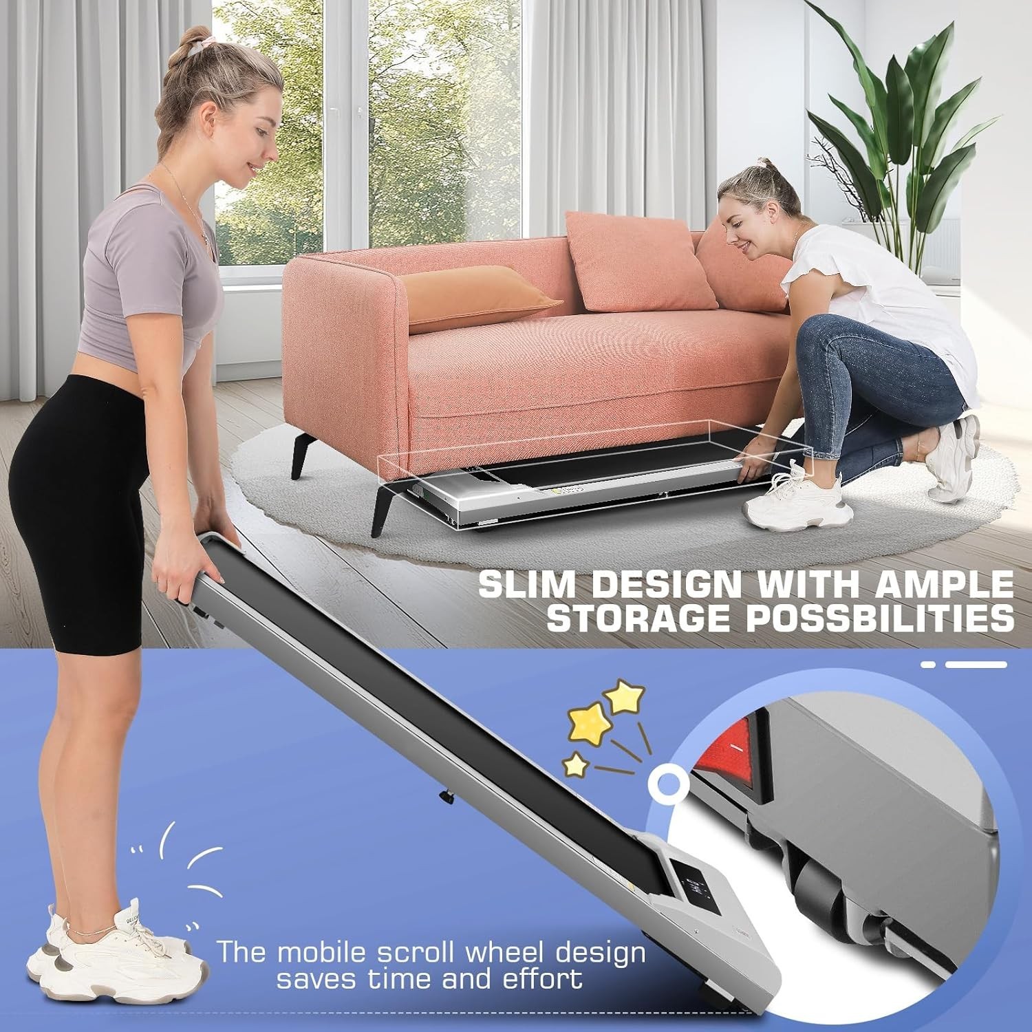 Treadmills for Home 300 lbs Weight Capacit,Smart Treadmill with LED Display