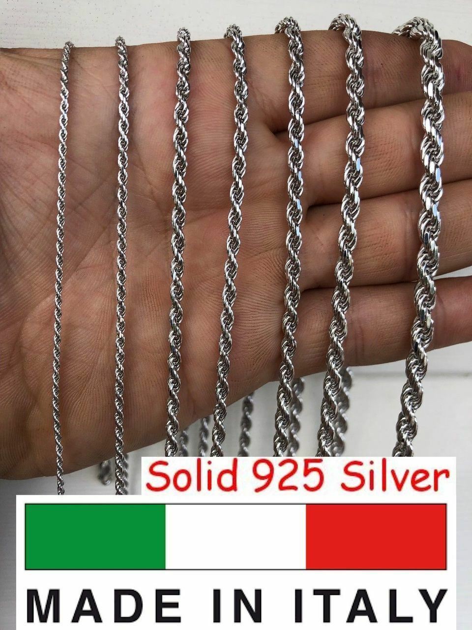 Men's Women's Real Solid 925 Sterling Silver Rope Chain 1.5-5mm 16"-30" ITALY