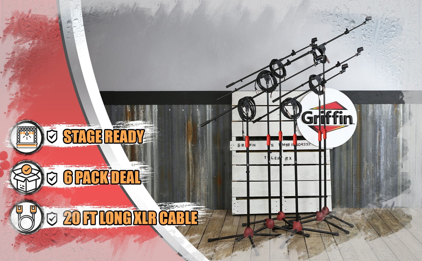 Microphone Boom Stand 6 PACK - GRIFFIN Telescoping Mic Stage XLR Cable DJ Studio