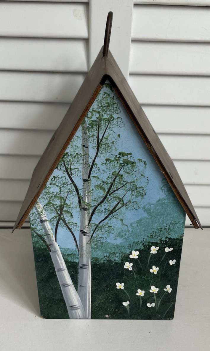 Vtg Hand Painted Birdhouse Copper Roof Polly's Perch similar 'The Art Dept' 1996