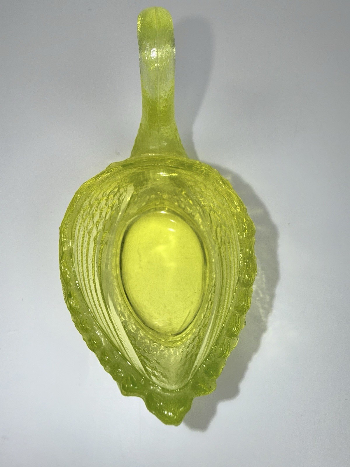 3 7/8" SWAN SALT DIP OPEN CELLAR CANARY YELLOW VASELINE GLASS