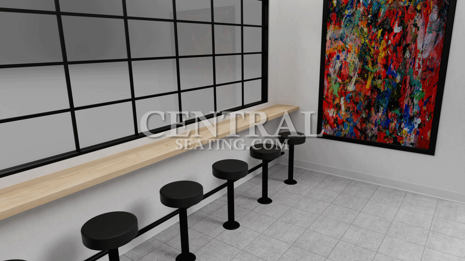 Bolt Down Restaurant Bar Stool with Black Vinyl Round Cushion -18" Dining Height