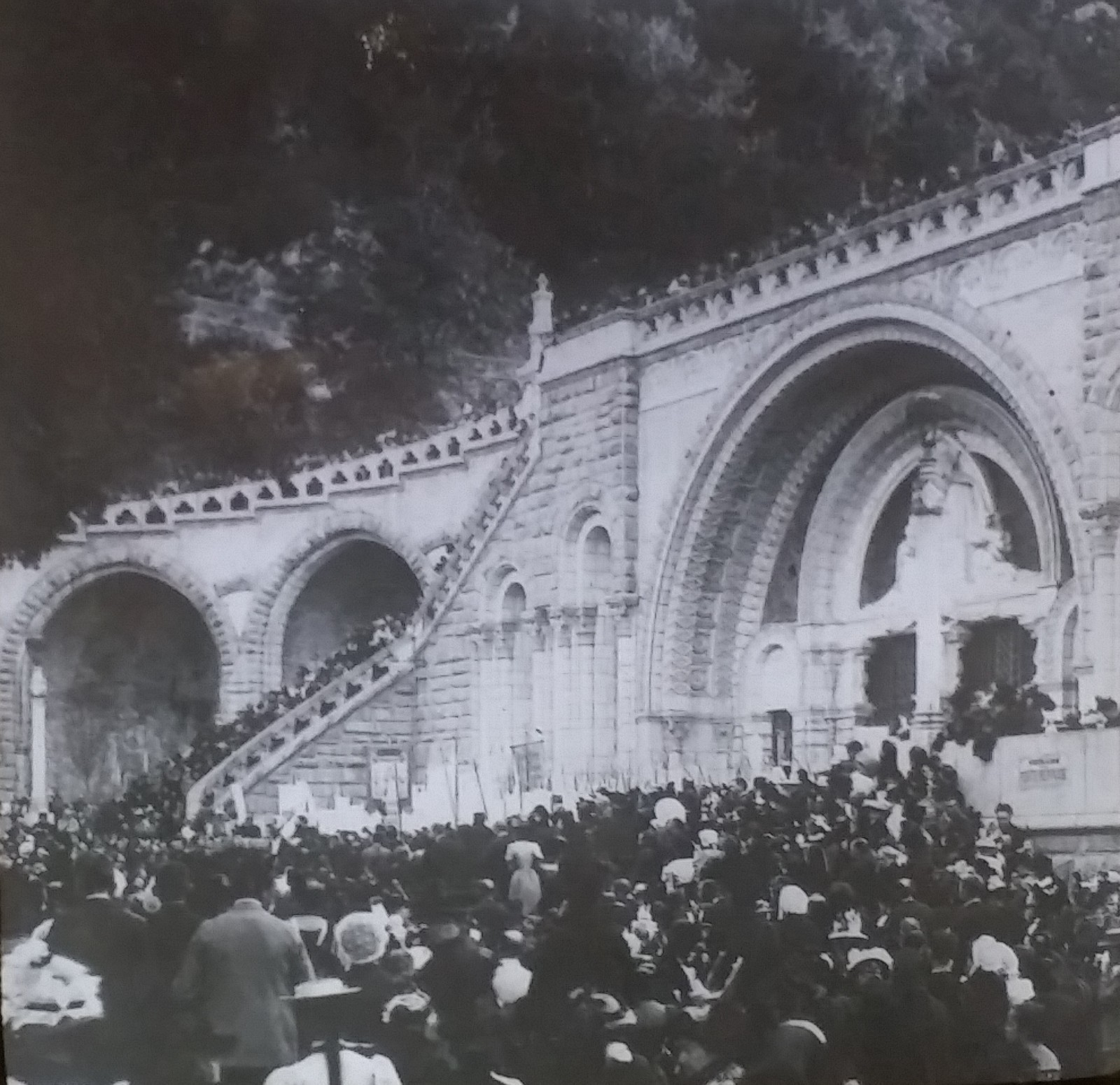 1897 Papal benediction at Lourdes Basilica, France, Magic Lantern Glass Slide