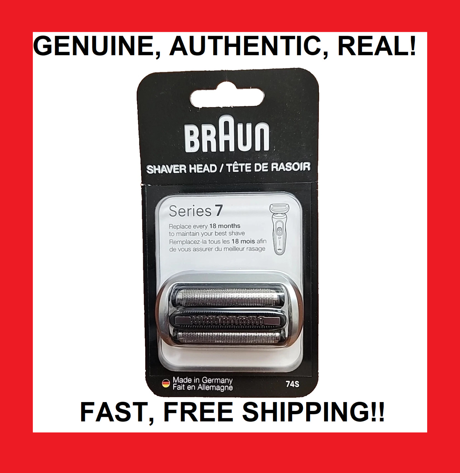 Braun Series 7 74S Electric Shaver Replacement Head Blade Cutter Silver Fits S7