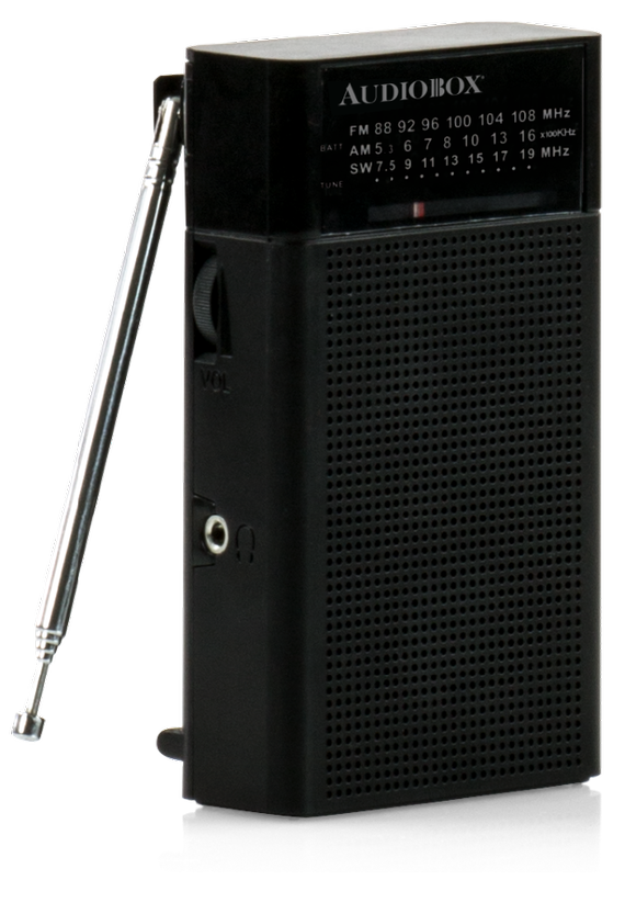 Audiobox RX-3 AM/FM/SW Portable Pocket Size Radio with Telescoping Antenna Black