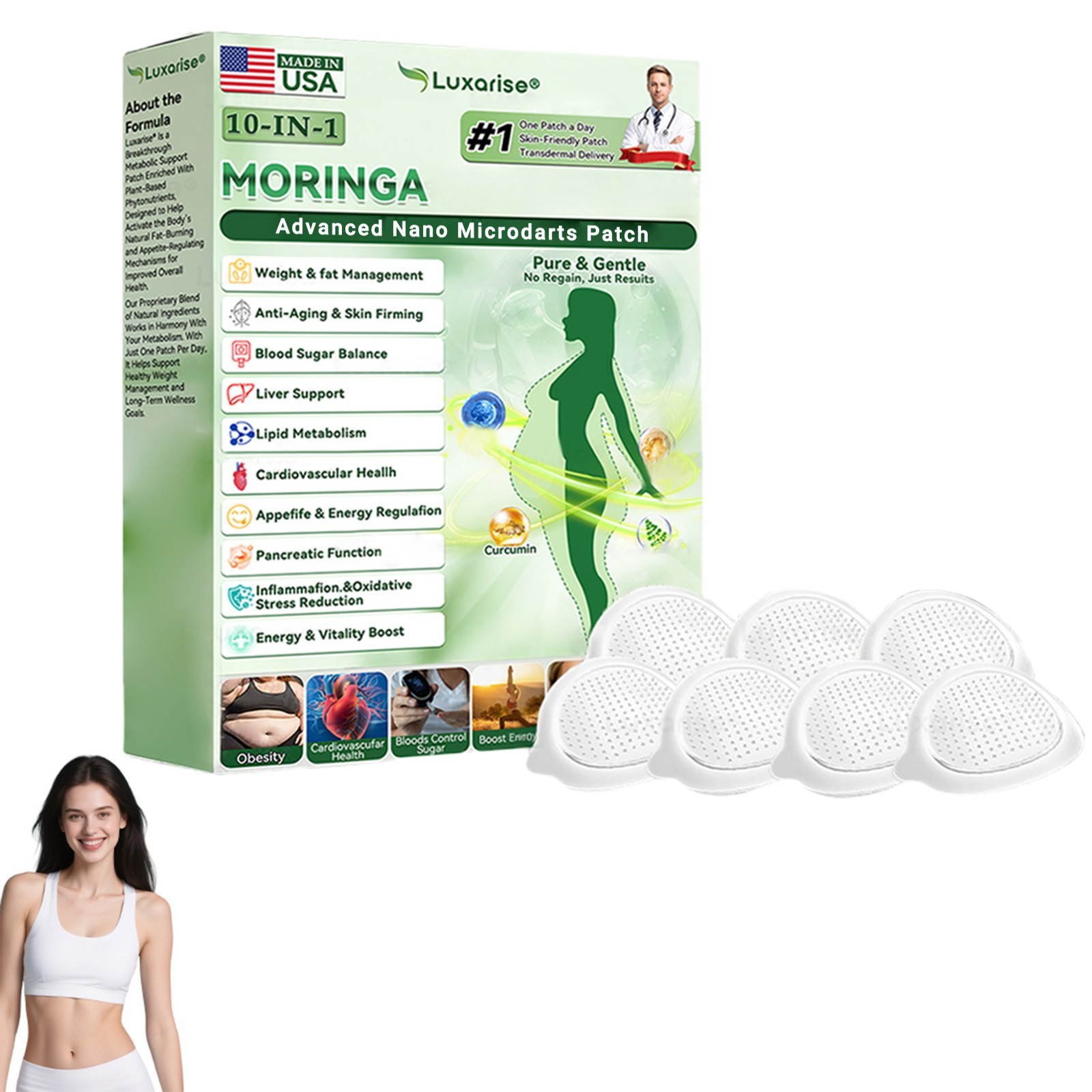 Luxarise Moringa & Berberine 10-in-1 Advanced Nano Microneedle Patch (1Pack 7PC）