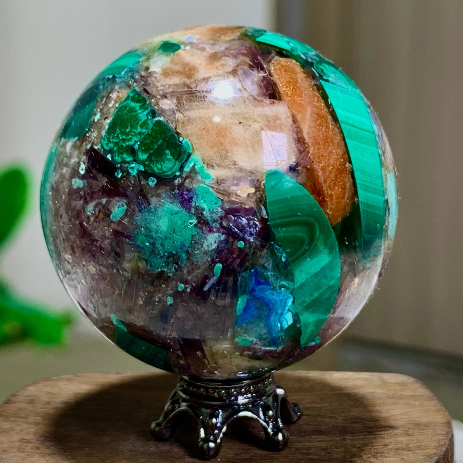 91G Newly discovered rare malachite purple mica symbiotic sphere restoration