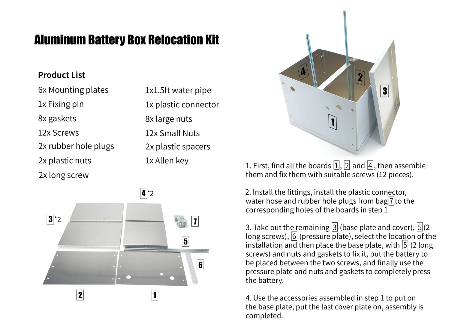 Complete Aluminum Battery Box Relocation Kit Universal Polished Billet Race PC