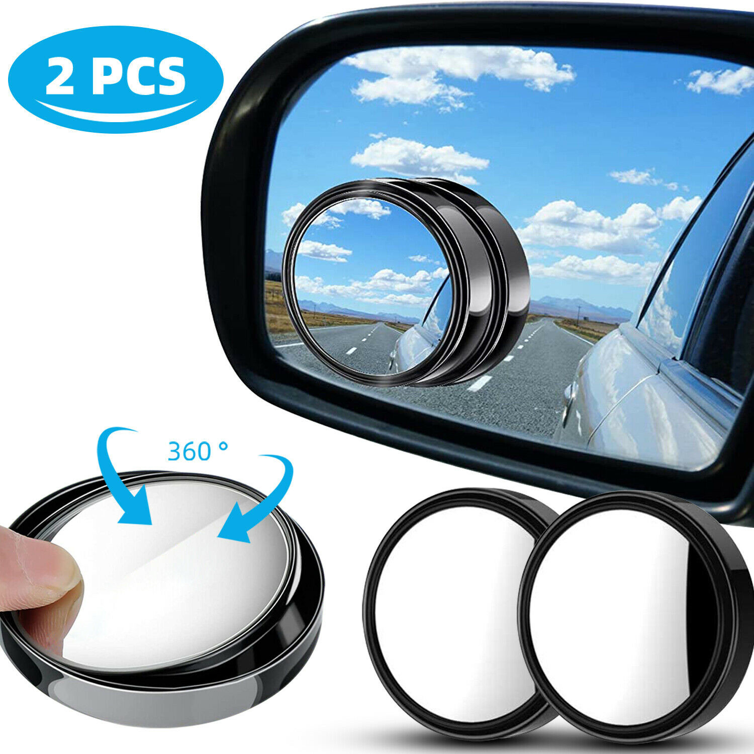 2PCS Blind Spot Mirrors Round HD Glass Convex 360° Side Rear View Mirror for Car
