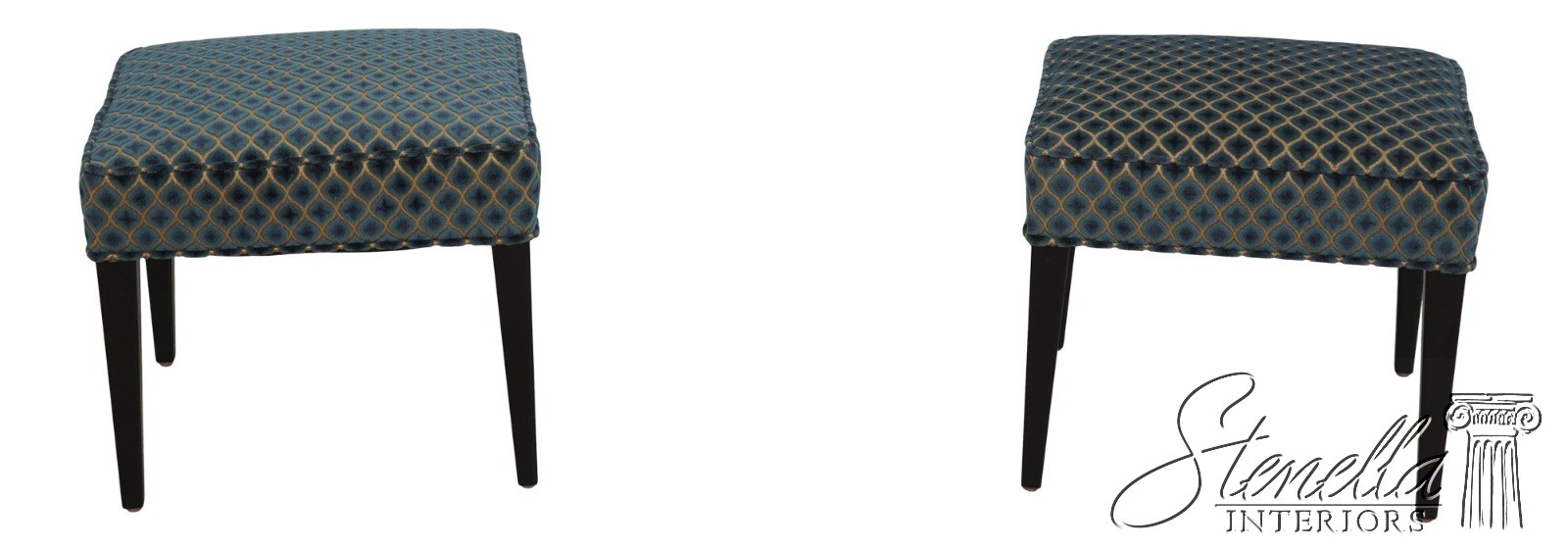 71069: Pair Modern Design Ebony Leg Upholstered Ottoman Stools