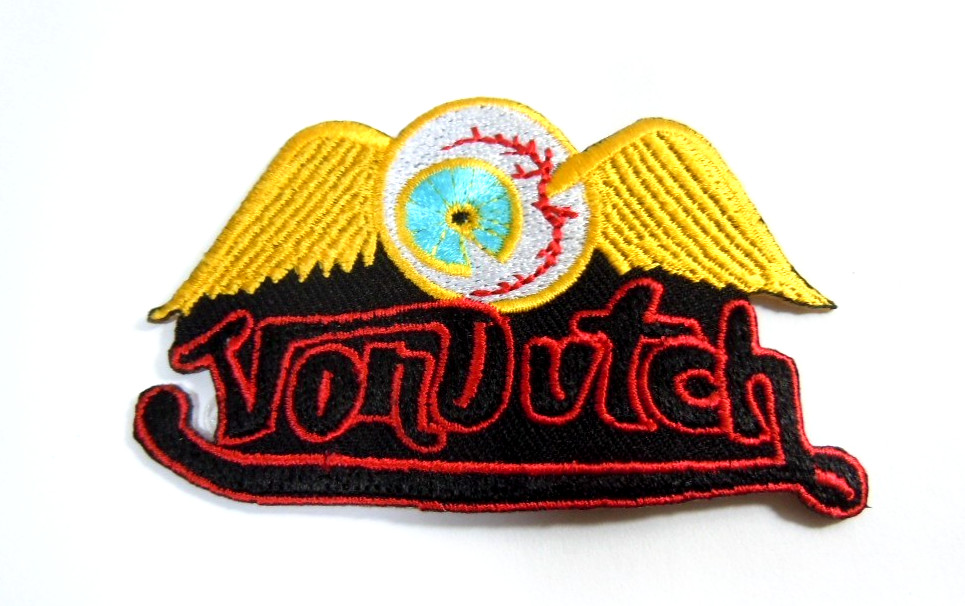 Von Dutch Flying Eyeball Iron-On Embroidered Patch Drag Hot Rod Rat Rod 3.25"