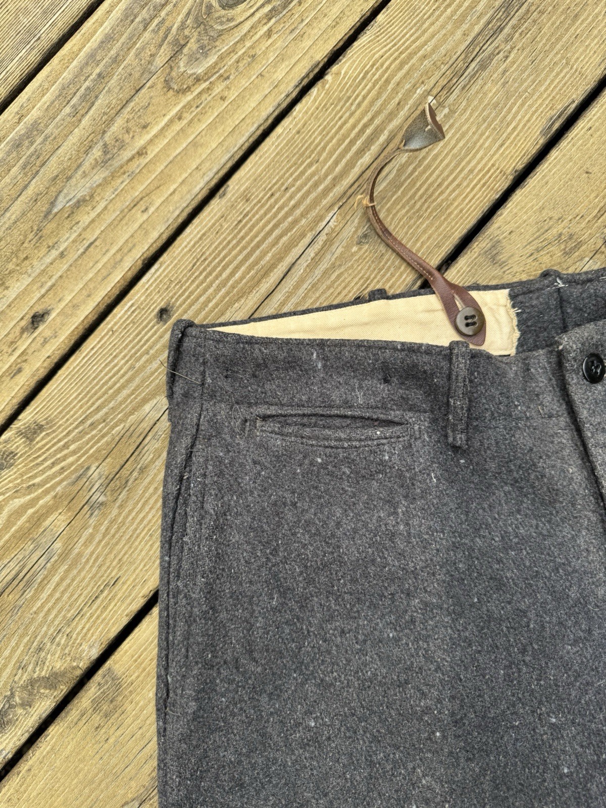 True Vintage 40s 50s Wool Trousers 36x28 Charcoal High Waist Suspender