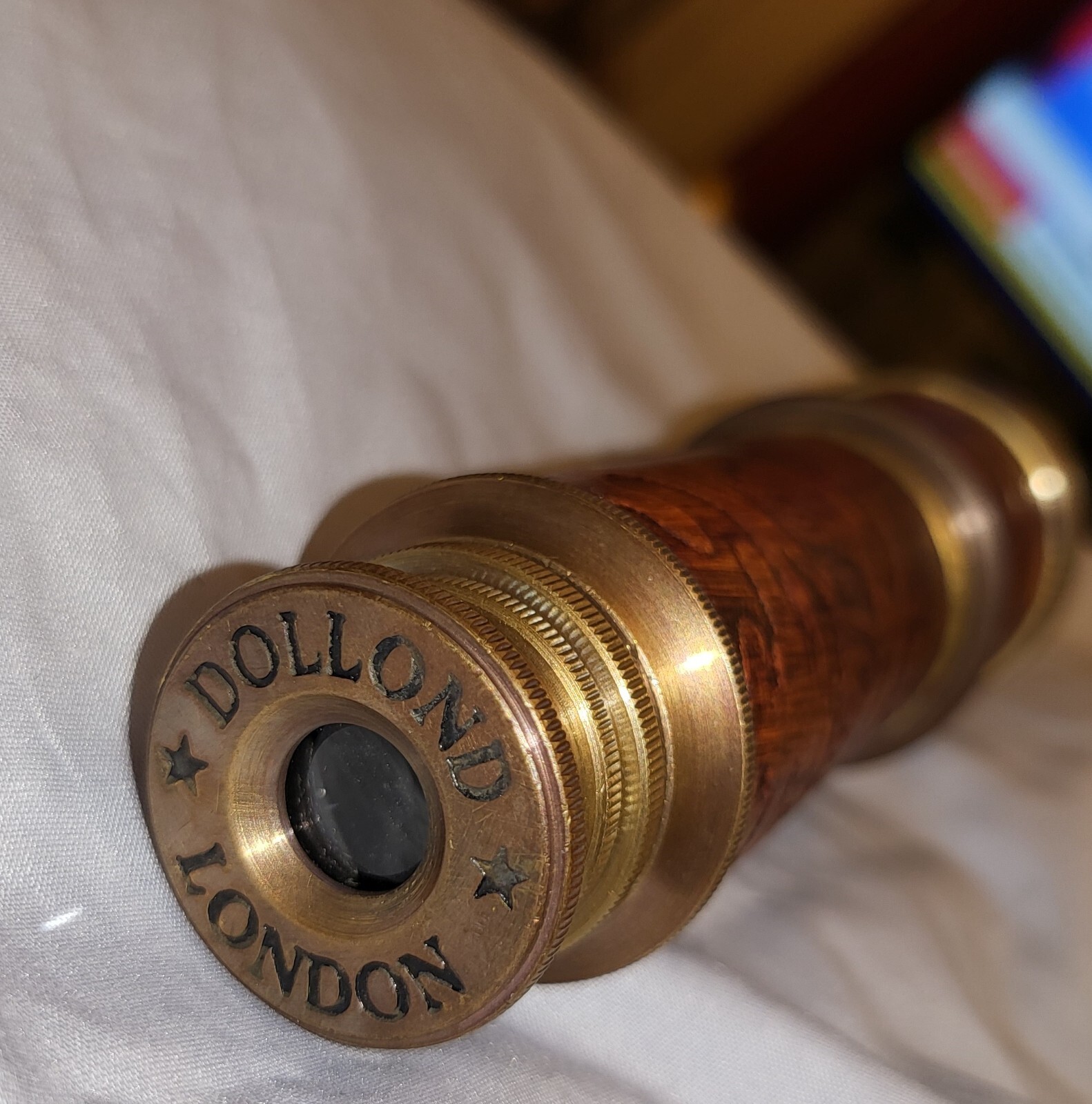 Vintage Telescope Antique Astronomy Space Stars Old Gold Lustre Wooden Box Retro