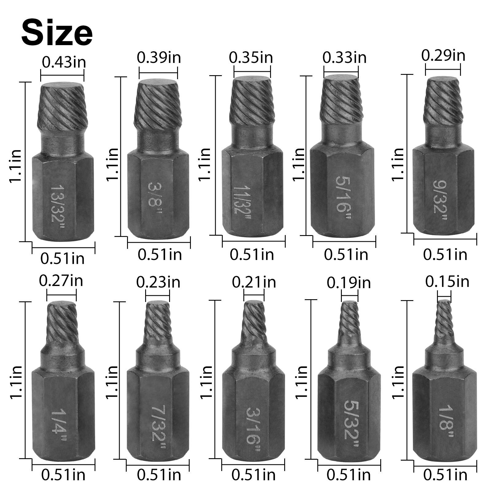 10Ps Screw Extractor Easy Out Drill Bits Kit Damaged Screw Bolt Stud Remover Set
