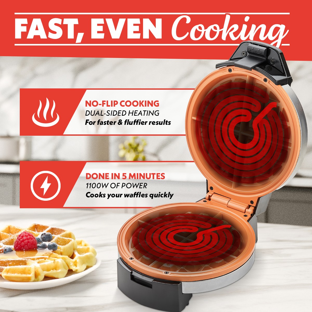 Gourmia Belgian Waffle Maker Ceramic Nonstick and Adjustable Browning