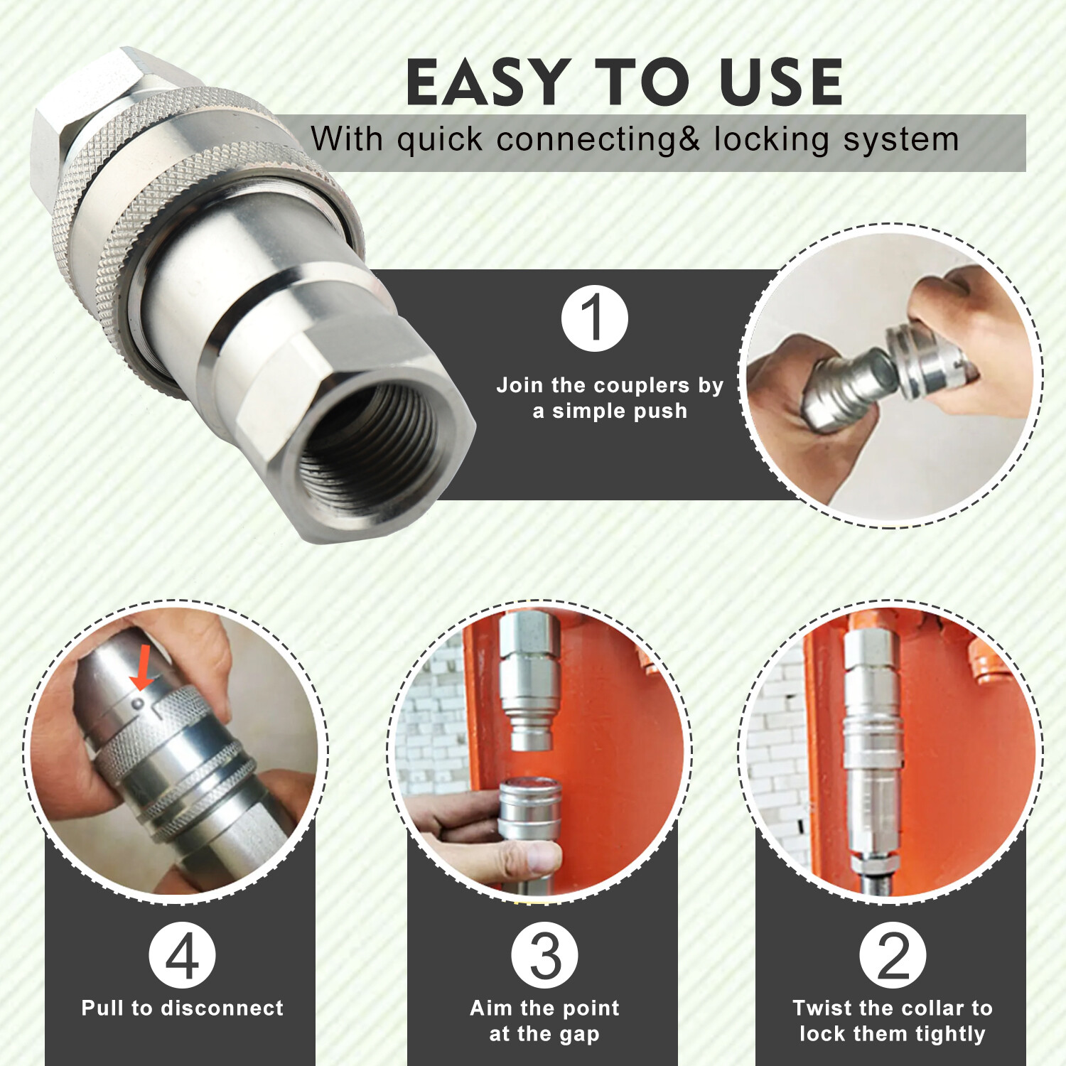 1/2" Ag Hydraulic Quick Connect Couplers Couplings, Ball Pioneer Style 2 Sets
