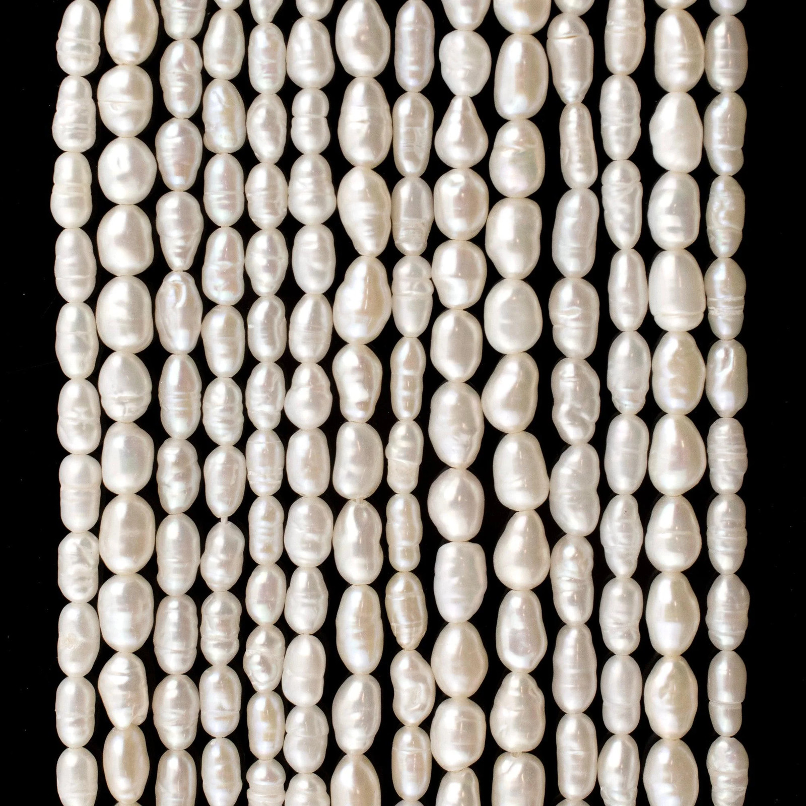Textured White Vintage Japanese Rice Pearl Beads 3-4mm Oval 16 Inch Strand
