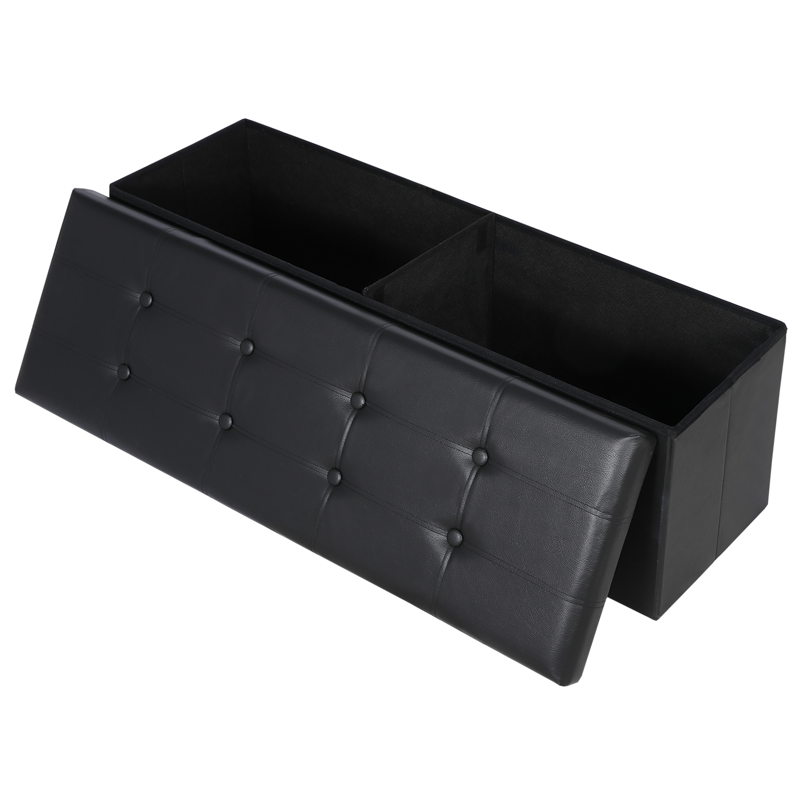 43 Inches Folding Storage Ottoman Bench Storage Chest Footrest wi/ Divider Black