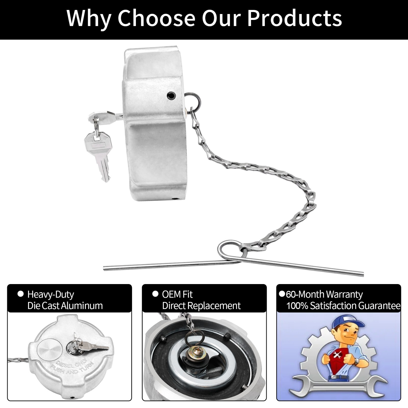 2x Locking Diesel Fuel Cap for 96-18 Freightliner Cascadia Columbia 03-37017-002