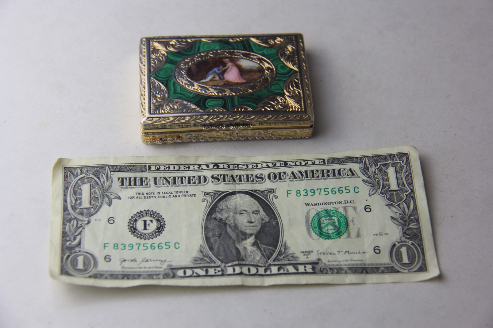 German Parcel Gilt 800 Silver & Enameled Rectangular Snuff Box w/ Courting Scene