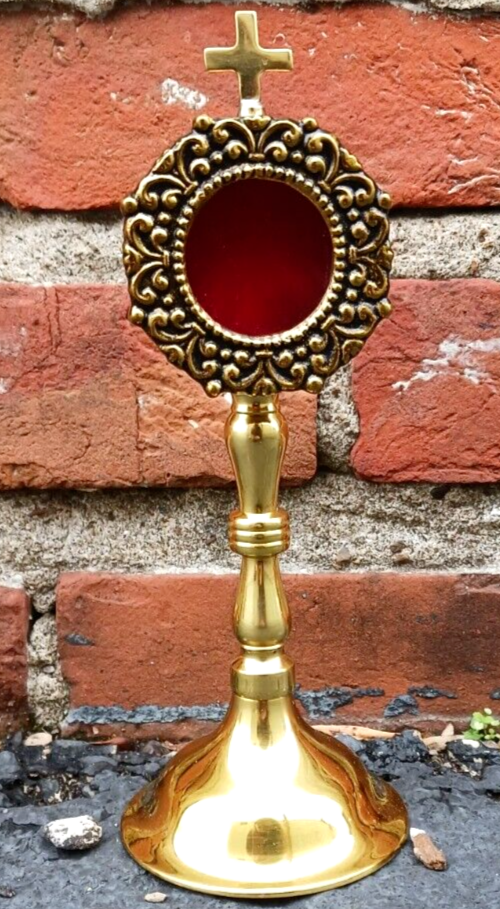 Antiqued Brass Personal Reliquary for Catholic Church or Home Use 8 Inch