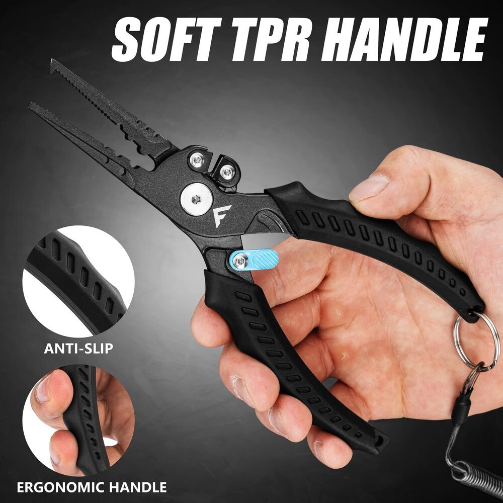 FLISSA 7-1/2" Fishing Pliers Safety Lock Design Fish Pliers Saltwater TPR Handle