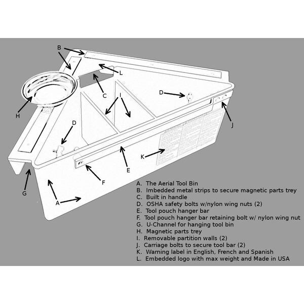 Aerial Tool Bin Atb-1312 Tool Organizer With Plastic, 9 In H X 21 In W