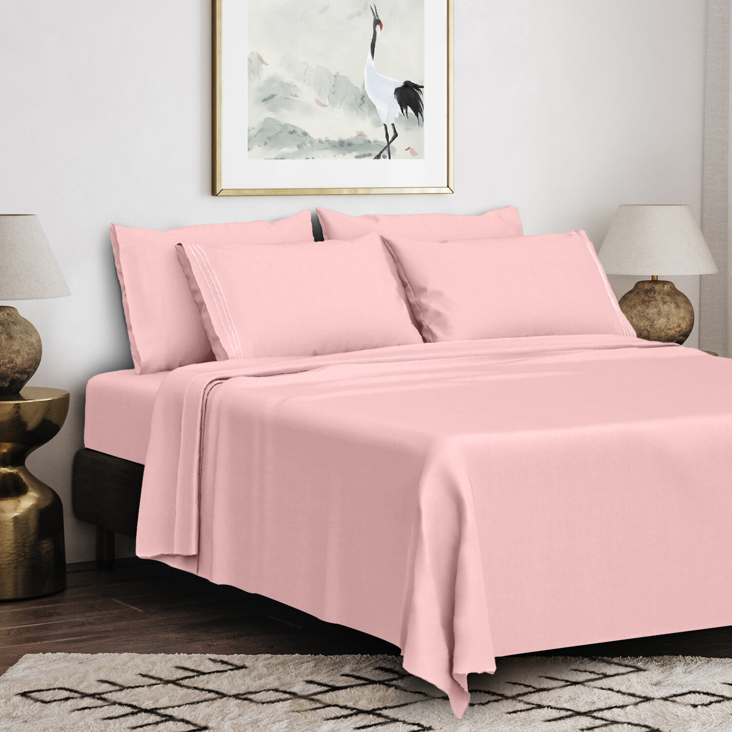 6 Piece Bed Sheet Set 1800 Series Microfiber Comfort Deep Pocket Hotel Bedsheets