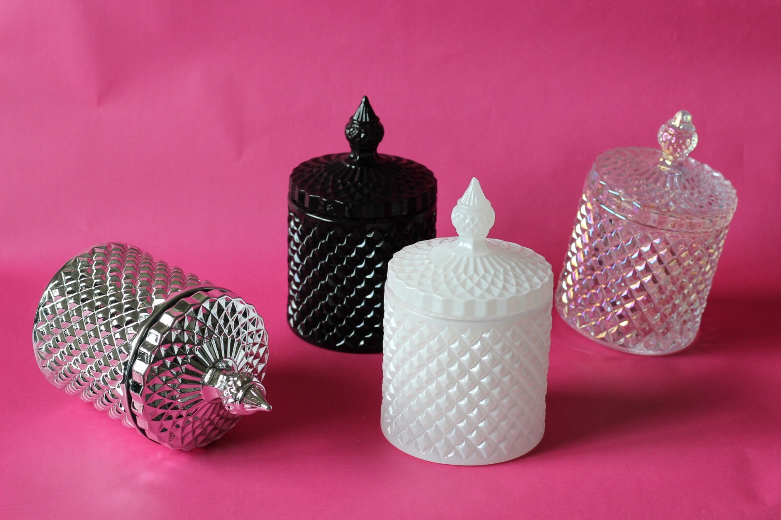 Elegant Candle Making Containers | 6 Beveled Glass Jars with Lids