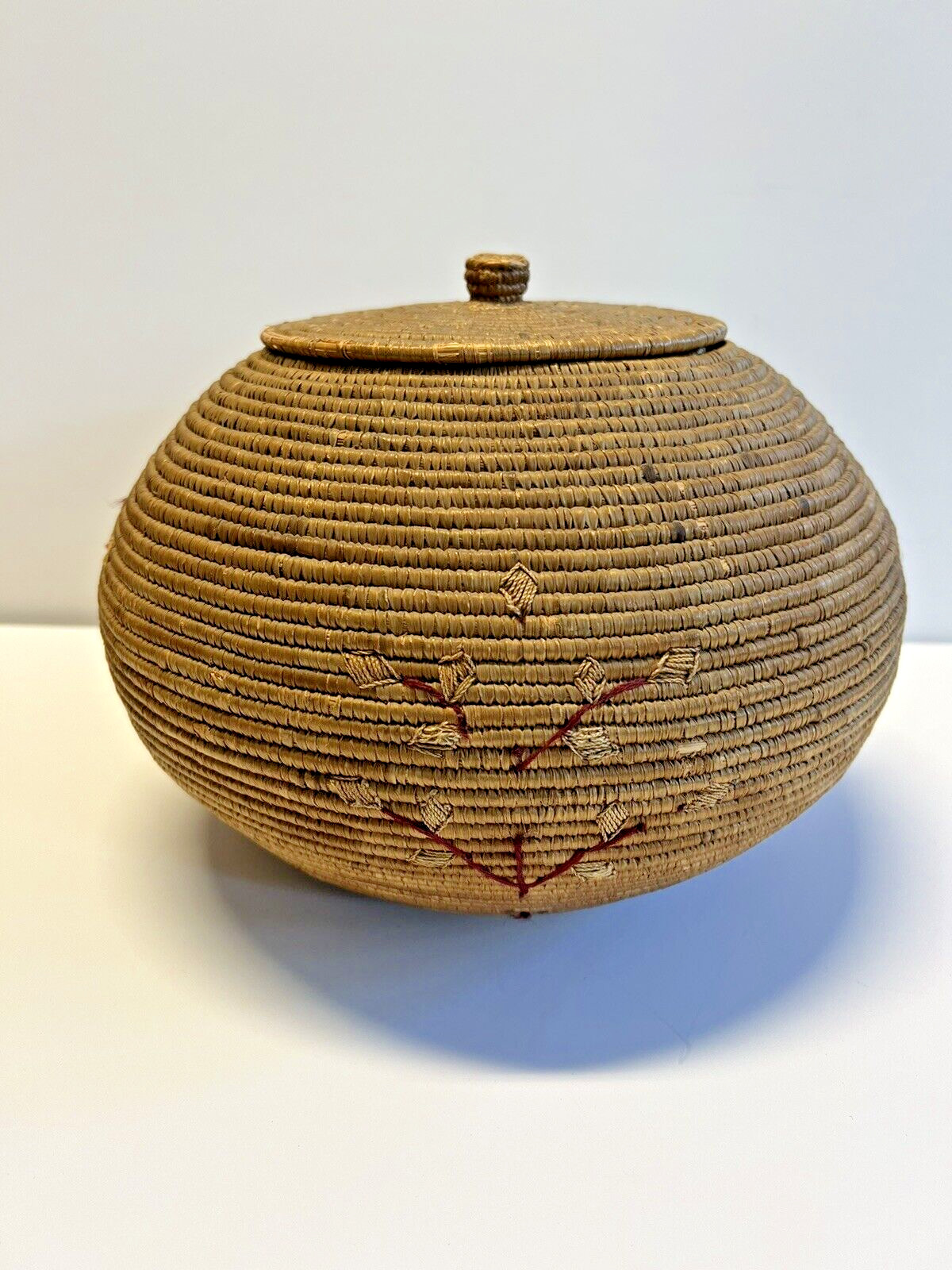 Native American Alaskan Indian Inuit Basket; Embroidery; Large; Late 1800's