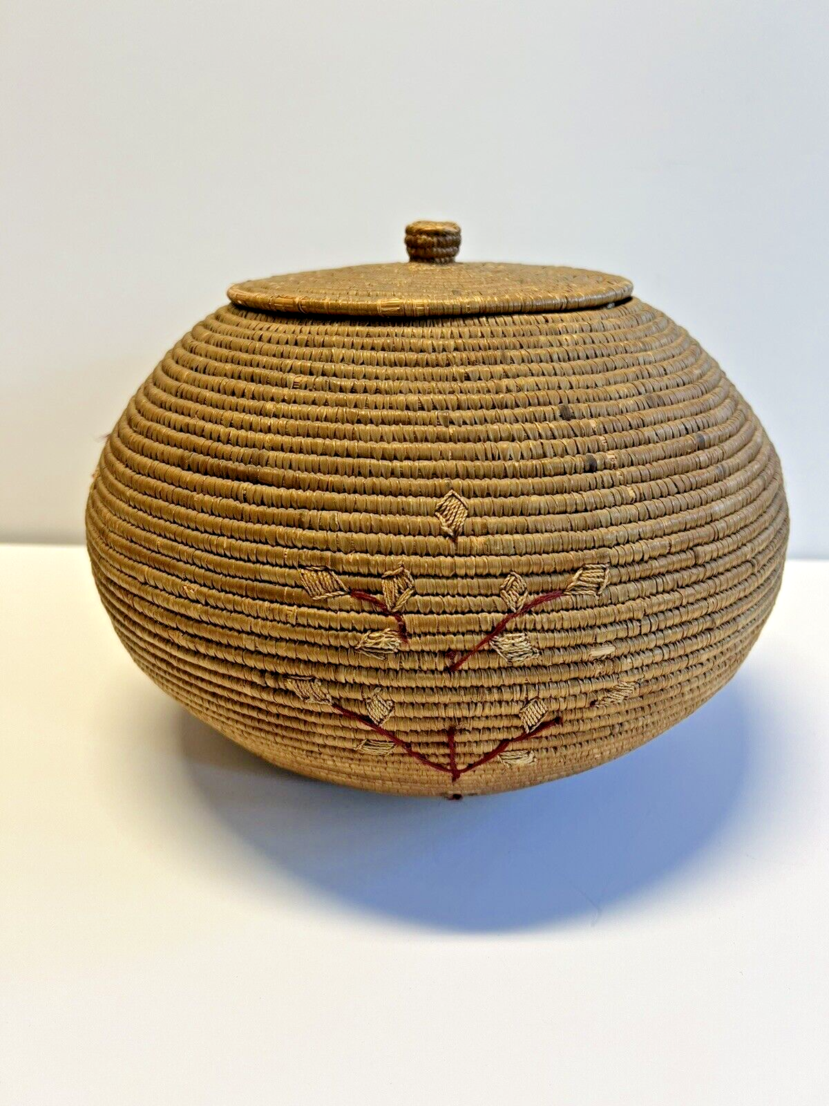 Native American Alaskan Indian Inuit Basket; Embroidery; Large; Late 1800's