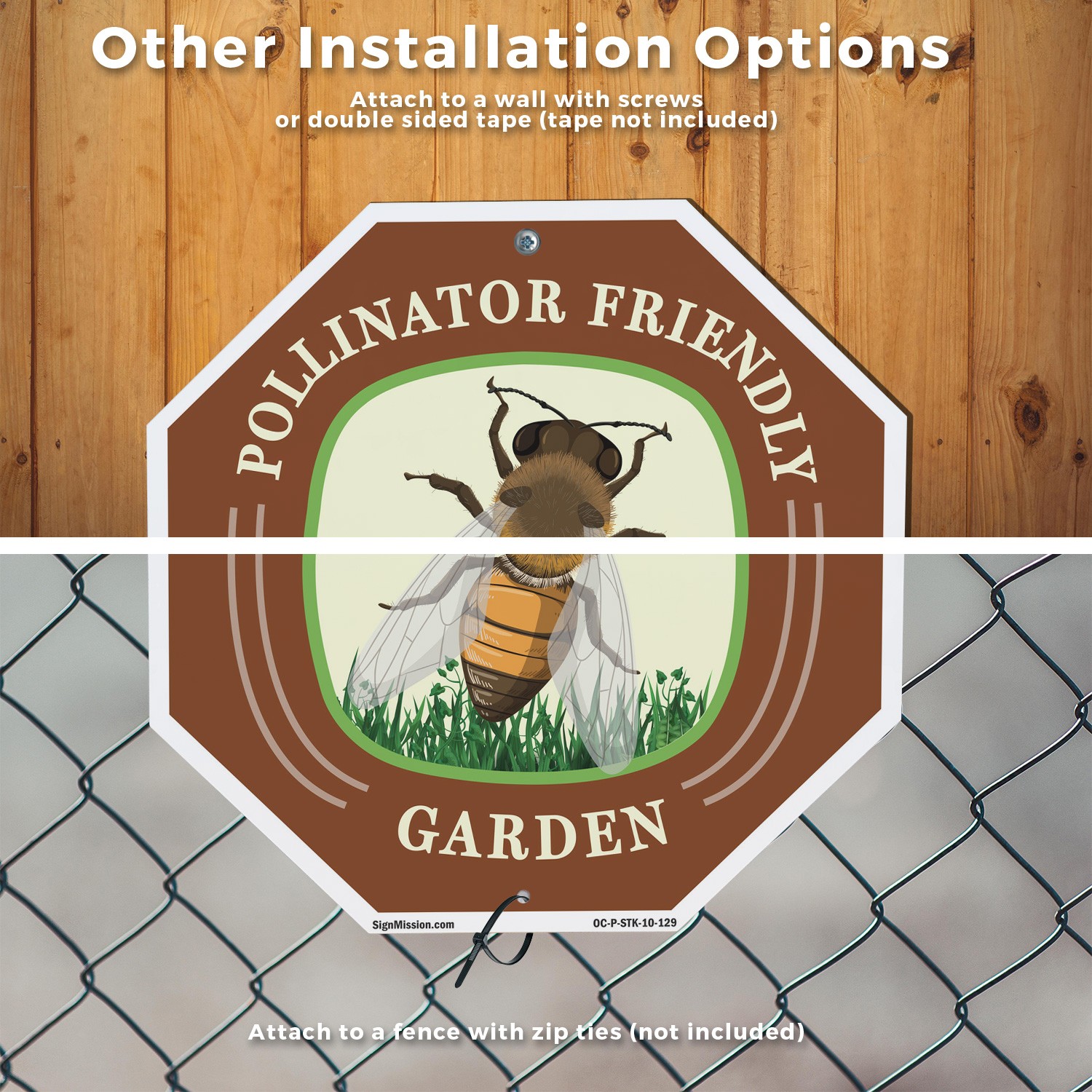 Pollinator Friendly Garden Octagon Sign With Stake Weather Resistant