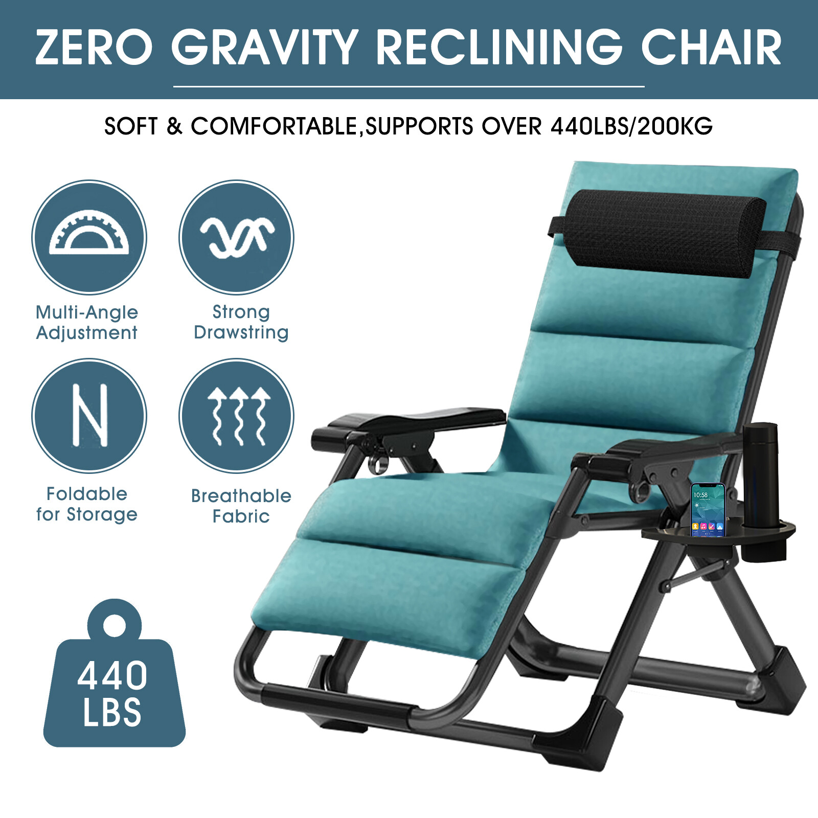 NAIZEA Zero Gravity Chair, Premium Lawn Recliner Folding Chaise Lounge & Cushion