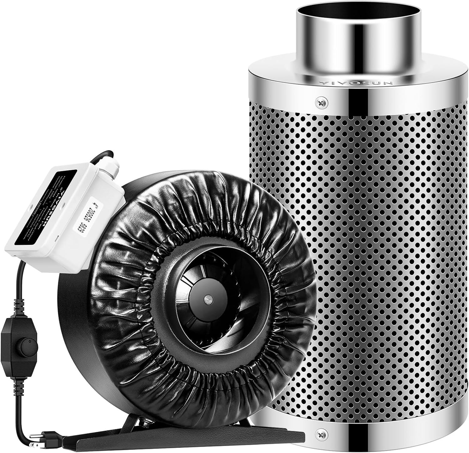 VIVOSUN Air Filtration Kit 4/6/8 Inch Inline Fan w/Speed Control,Carbon Filter
