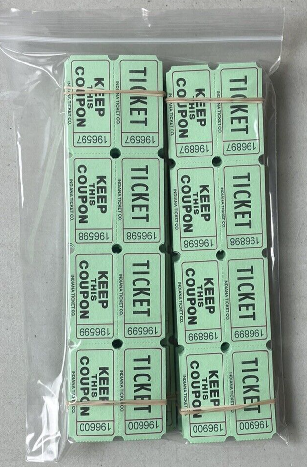 Green Raffle Tickets Package of 500 Folded Flat Double Stub Split The Pot 50/50