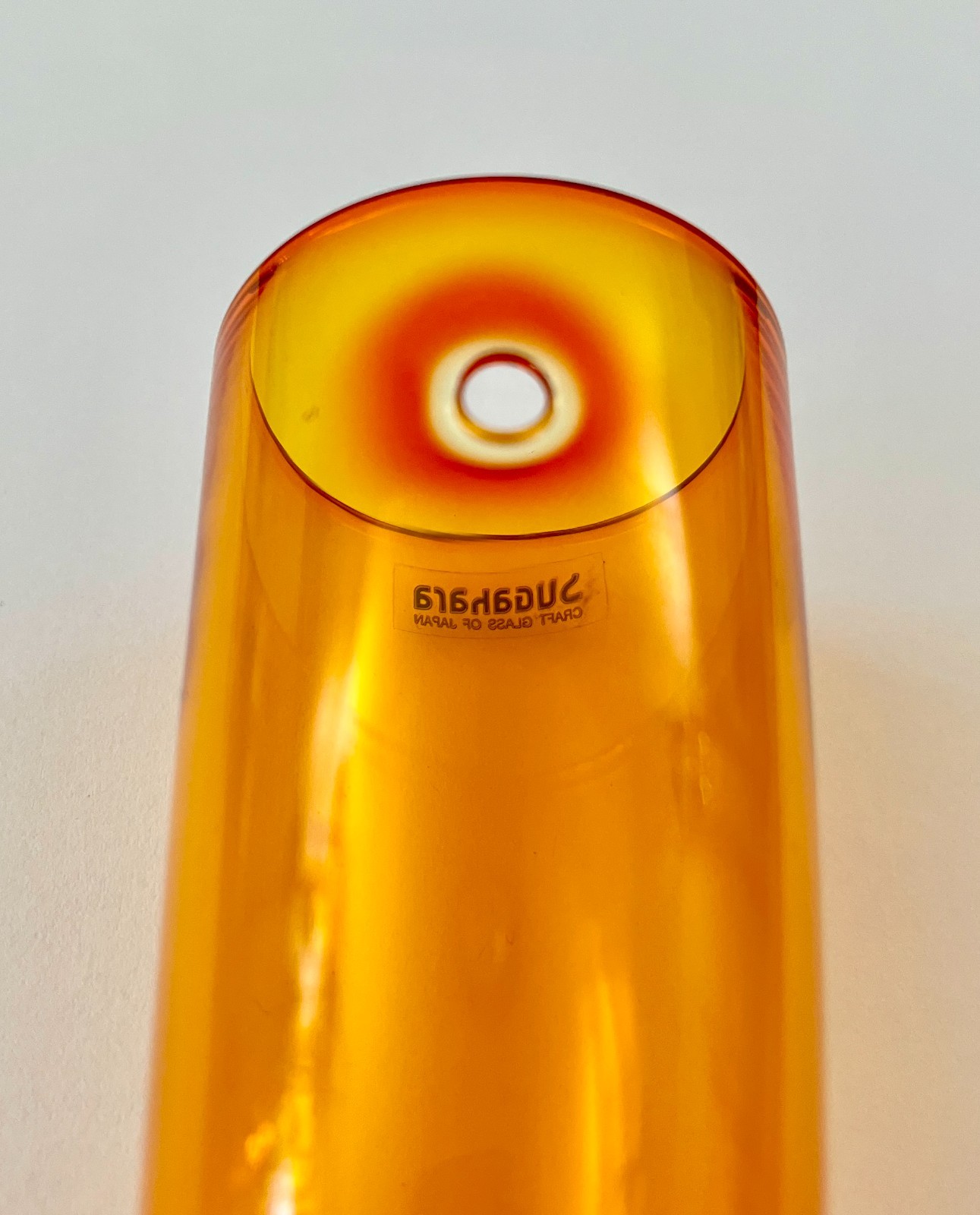 Vintage Sugahara Art Glass Wall Hanging Horn Vase Orange Japan NOS Box