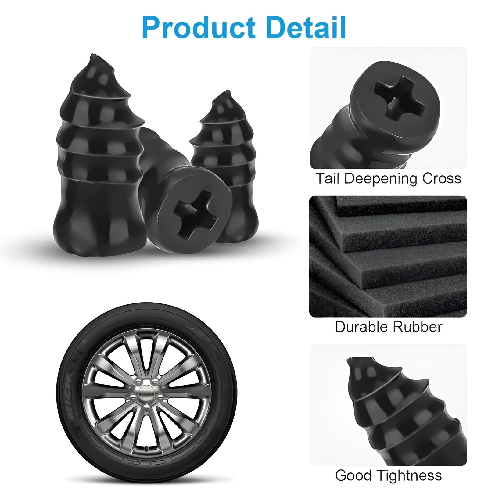 100PCS Tire Repair Screws Kit With Screwdriver 3 Sizes Rubber Plugs Flat Tires