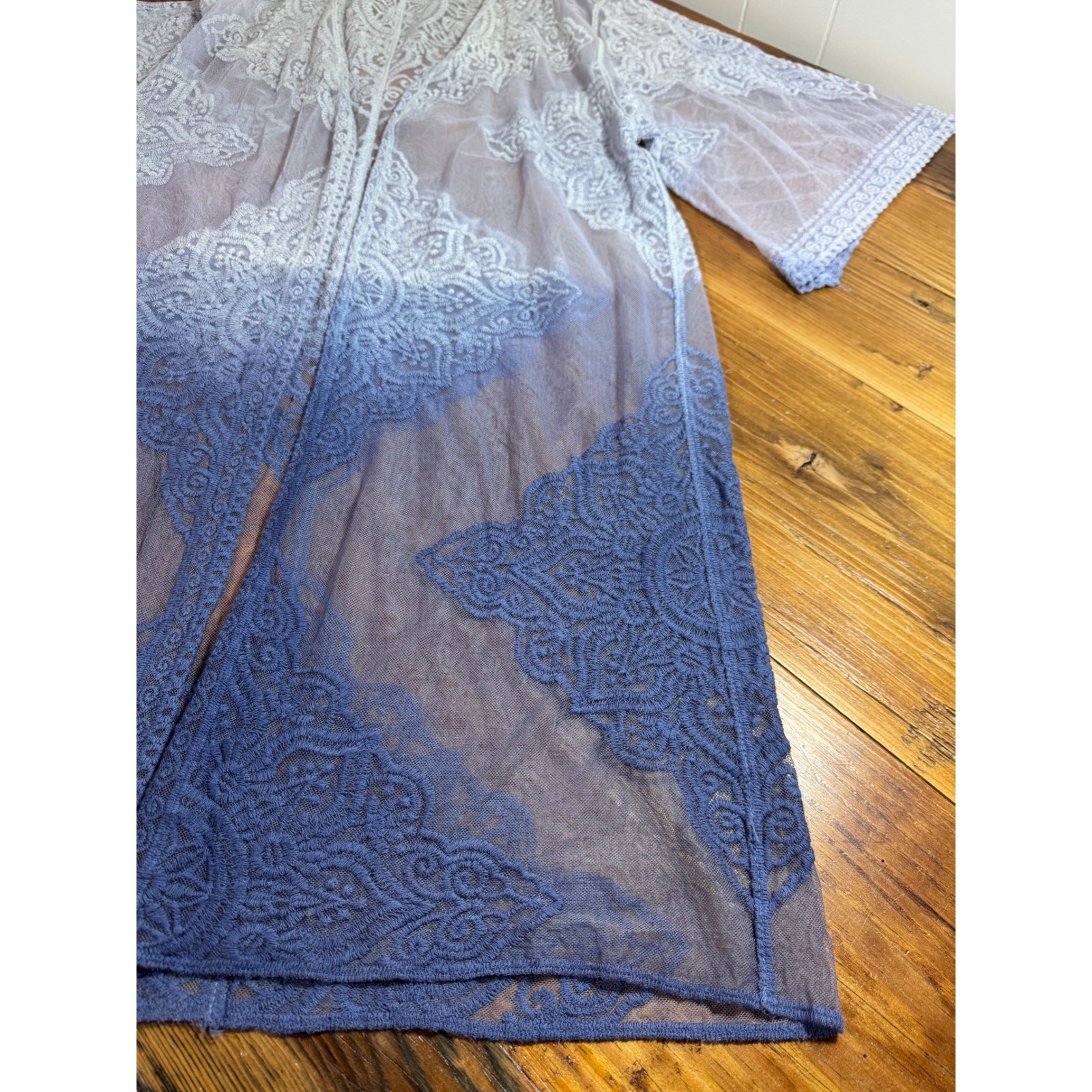 Boho Lace Kimono Duster Lavender Periwinkle Ombre Sheer Festival Cardigan OS